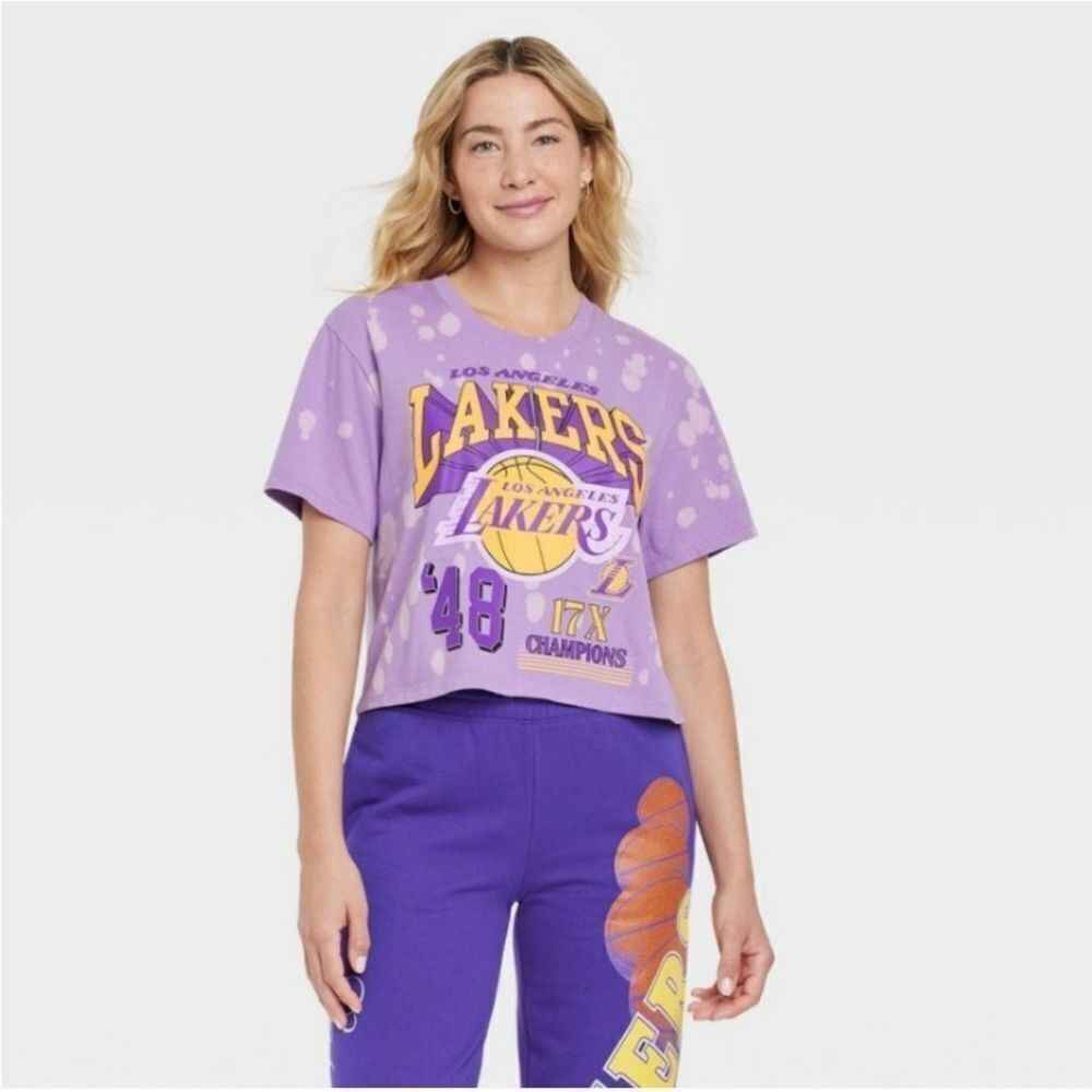 ⬇️⬇️⬇️NBA LA Lakers Bleached Crop T-shirt Top - Picture 2 of 6